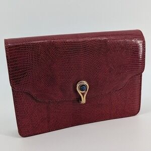 Vintage Gucci Red Lizard-Embossed Leather Clutch Blue Clasp – Made in Italy